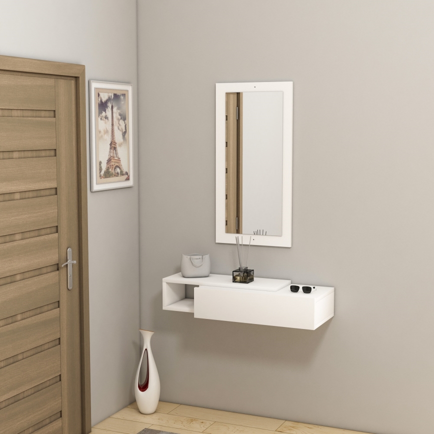 Estantería de pared + pared espejo VIEN blanco