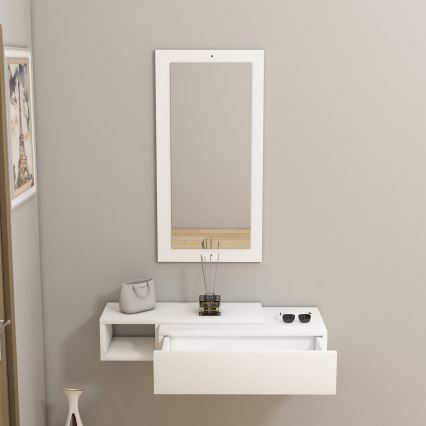 Estantería de pared + pared espejo VIEN blanco