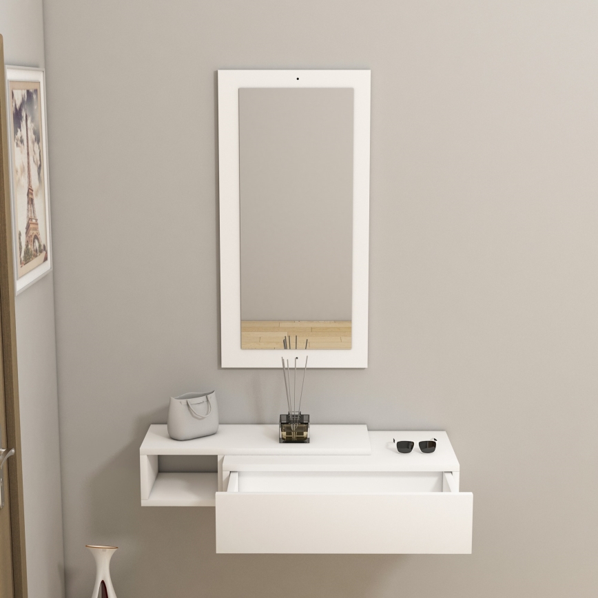 Estantería de pared + pared espejo VIEN blanco