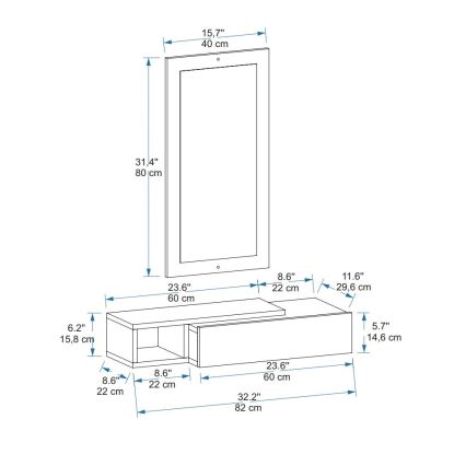 Estantería de pared + pared espejo VIEN blanco