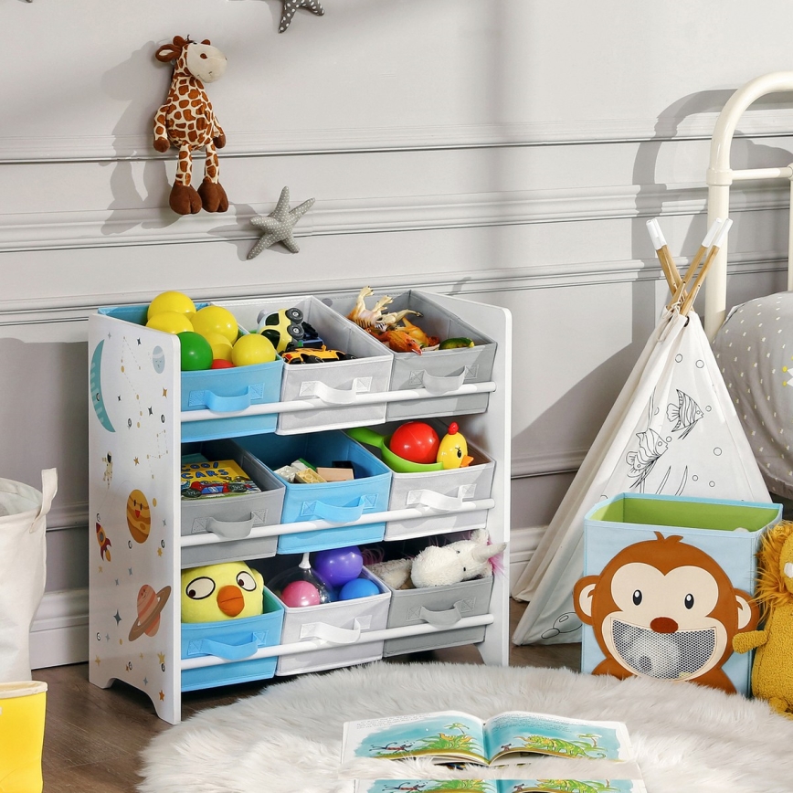 Estantería infantil con cajas de tela ANET azul/blanco