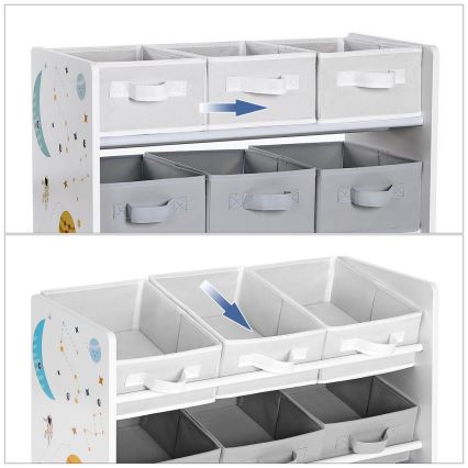 Estantería infantil con cajas de tela ANET azul/blanco