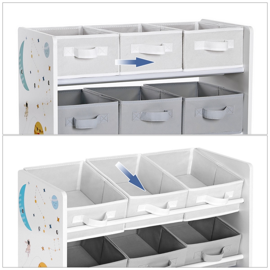 Estantería infantil con cajas de tela ANET azul/blanco