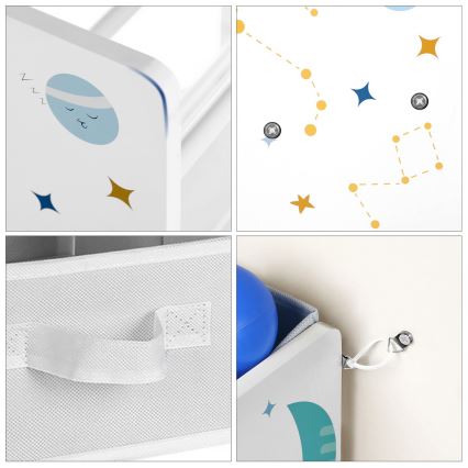 Estantería infantil con cajas de tela ANET azul/blanco