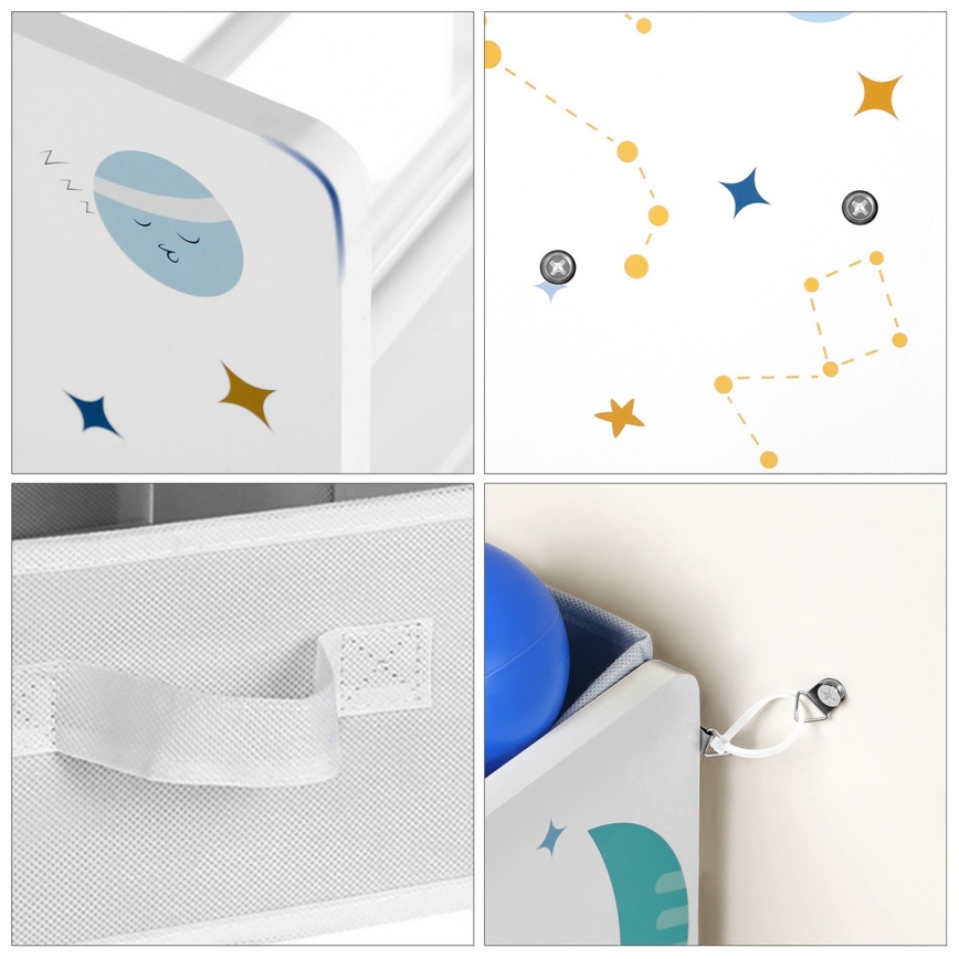 Estantería infantil con cajas de tela ANET azul/blanco