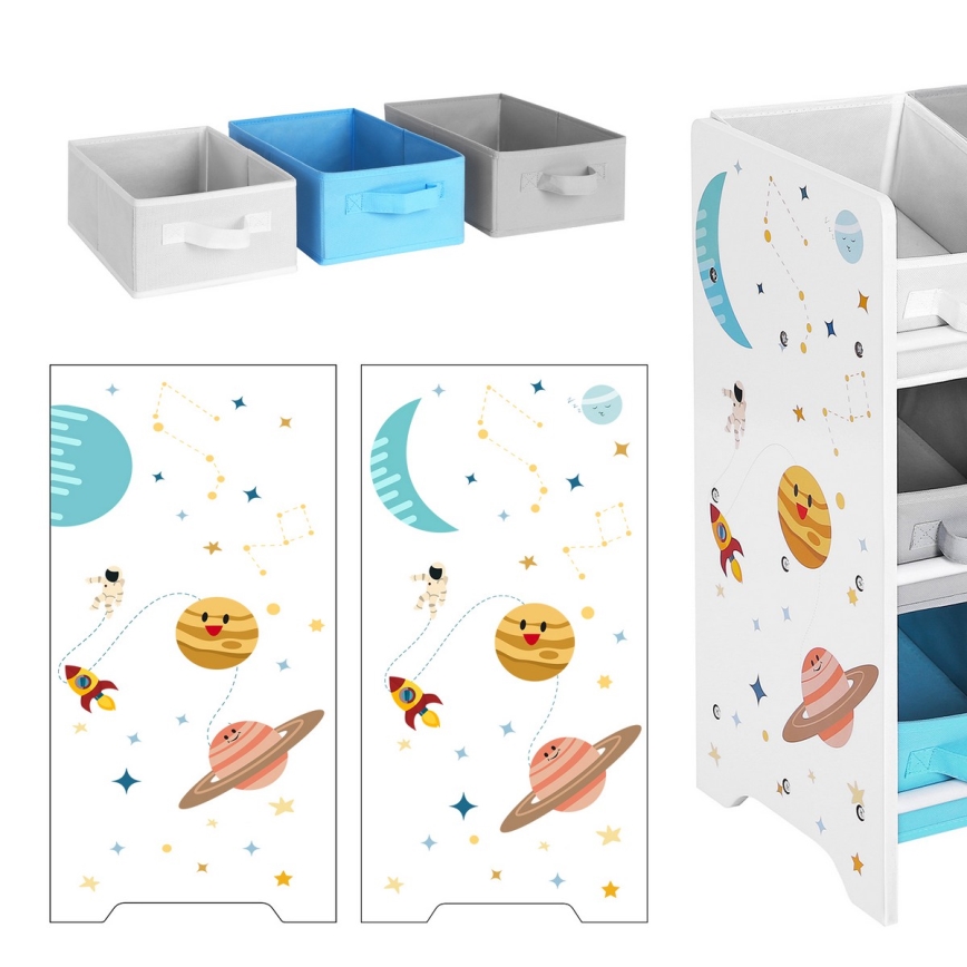 Estantería infantil con cajas de tela ANET azul/blanco