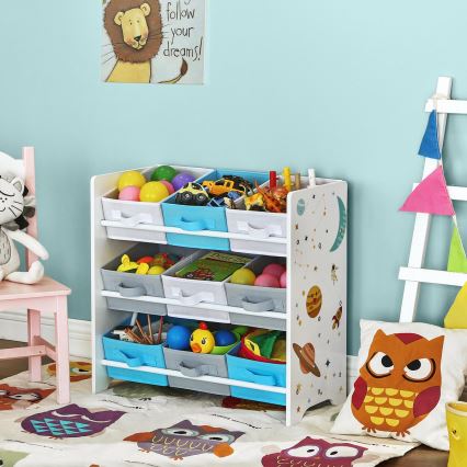 Estantería infantil con cajas de tela ANET azul/blanco