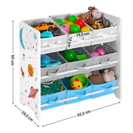 Estantería infantil con cajas de tela ANET azul/blanco