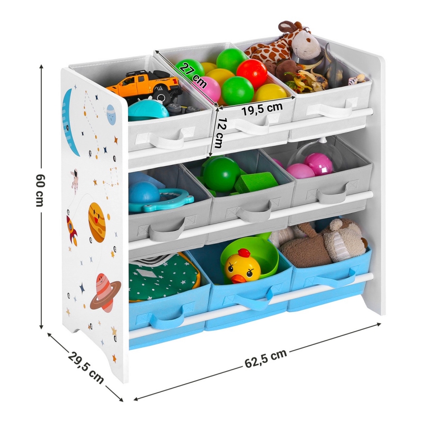 Estantería infantil con cajas de tela ANET azul/blanco