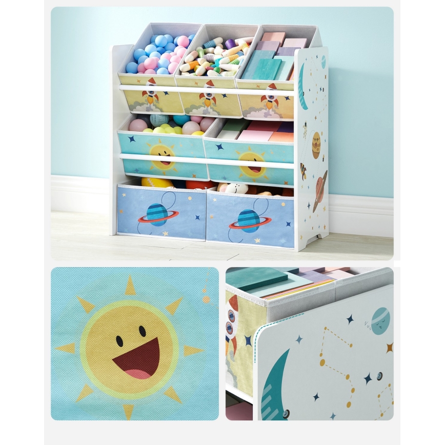 Estantería infantil con cajas de tela ANET azul/blanco