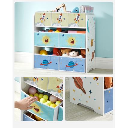 Estantería infantil con cajas de tela ANET azul/blanco