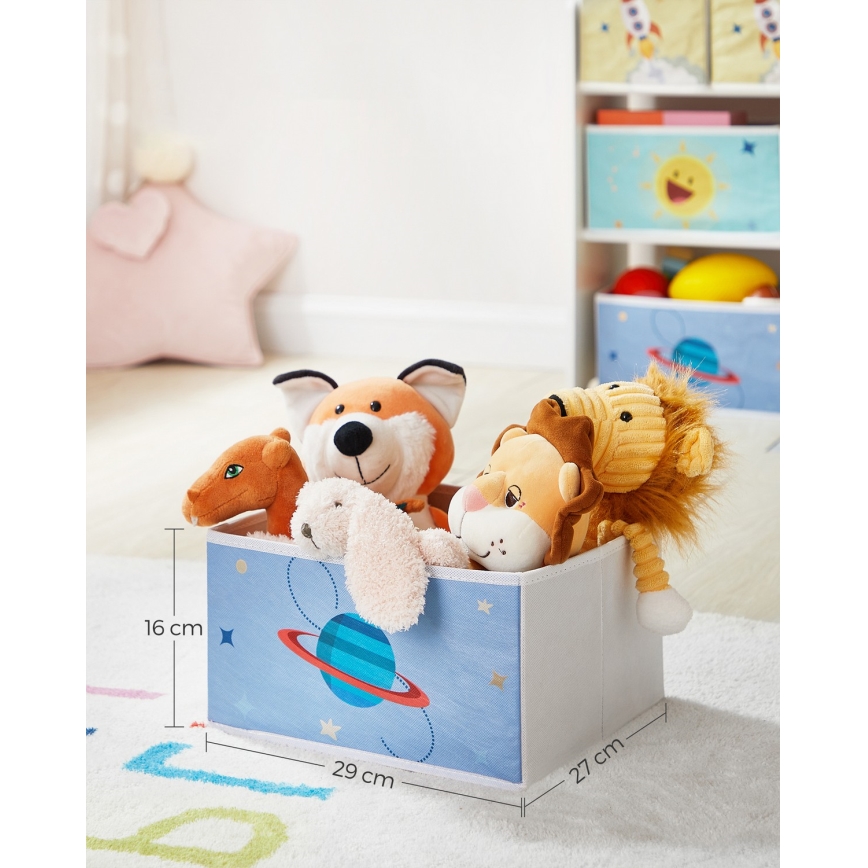 Estantería infantil con cajas de tela ANET azul/blanco