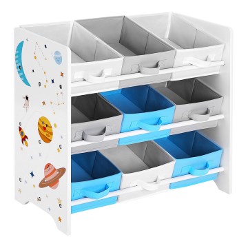 Estantería infantil con cajas de tela ANET azul/blanco