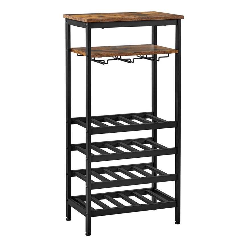 Estantería multifuncional para botellas de vino y copas NAVARO marrón/negro