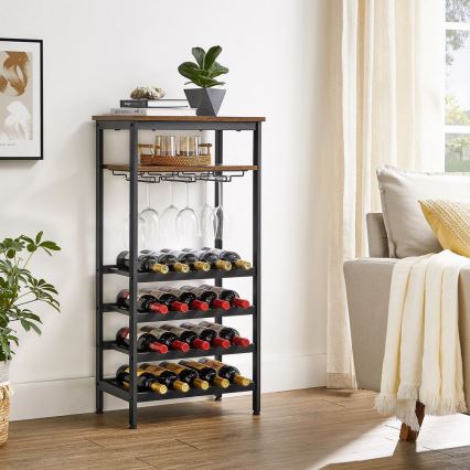 Estantería multifuncional para botellas de vino y copas NAVARO marrón/negro