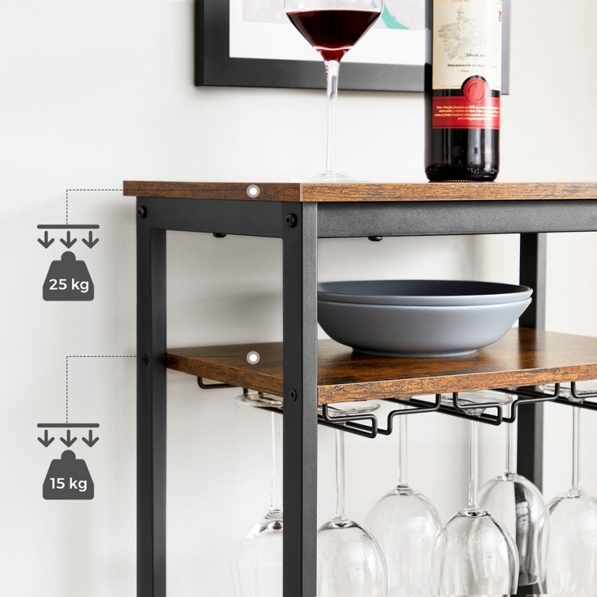 Estantería multifuncional para botellas de vino y copas NAVARO marrón/negro