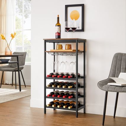 Estantería multifuncional para botellas de vino y copas NAVARO marrón/negro