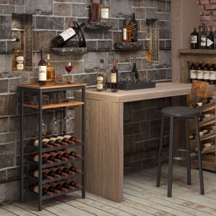 Estantería multifuncional para botellas de vino y copas NAVARO marrón/negro