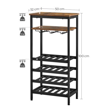 Estantería multifuncional para botellas de vino y copas NAVARO marrón/negro
