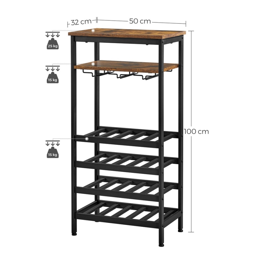Estantería multifuncional para botellas de vino y copas NAVARO marrón/negro