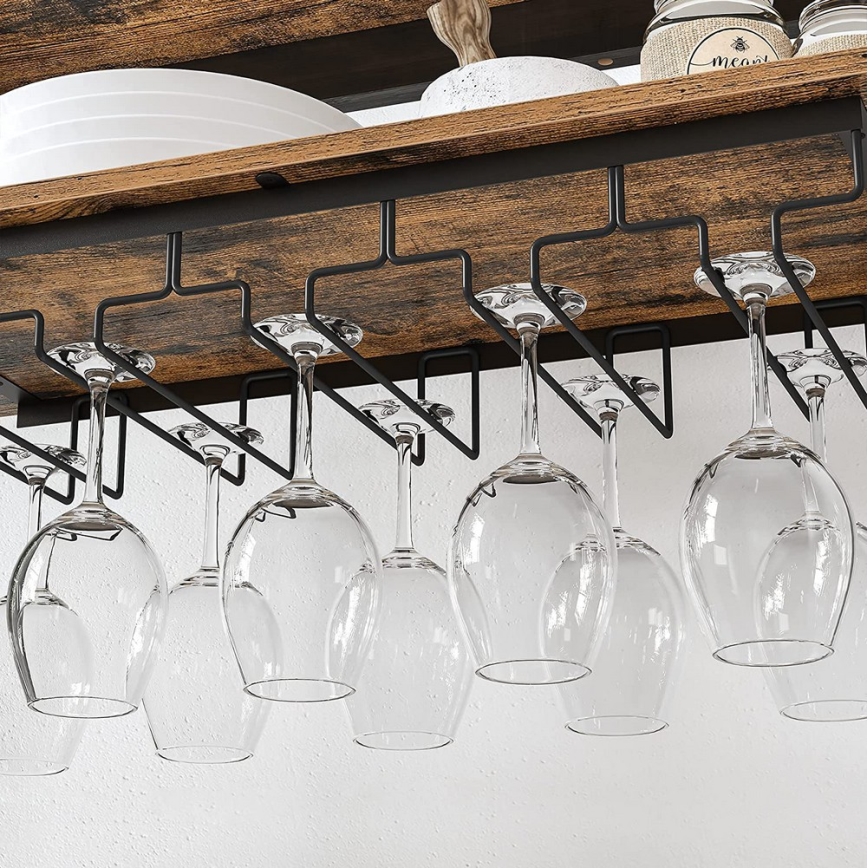 Estantería multifuncional para botellas y copas de vino NAVARO marrón/negro