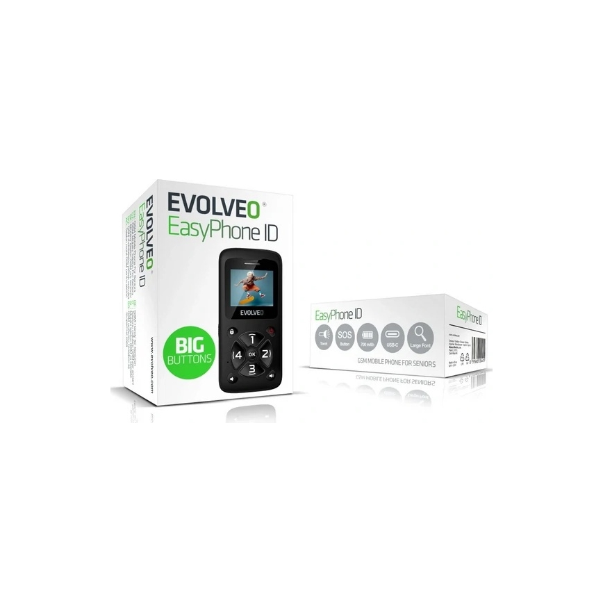 Evolveo - EasyPhone ID, teléfono móvil para personas mayores negro