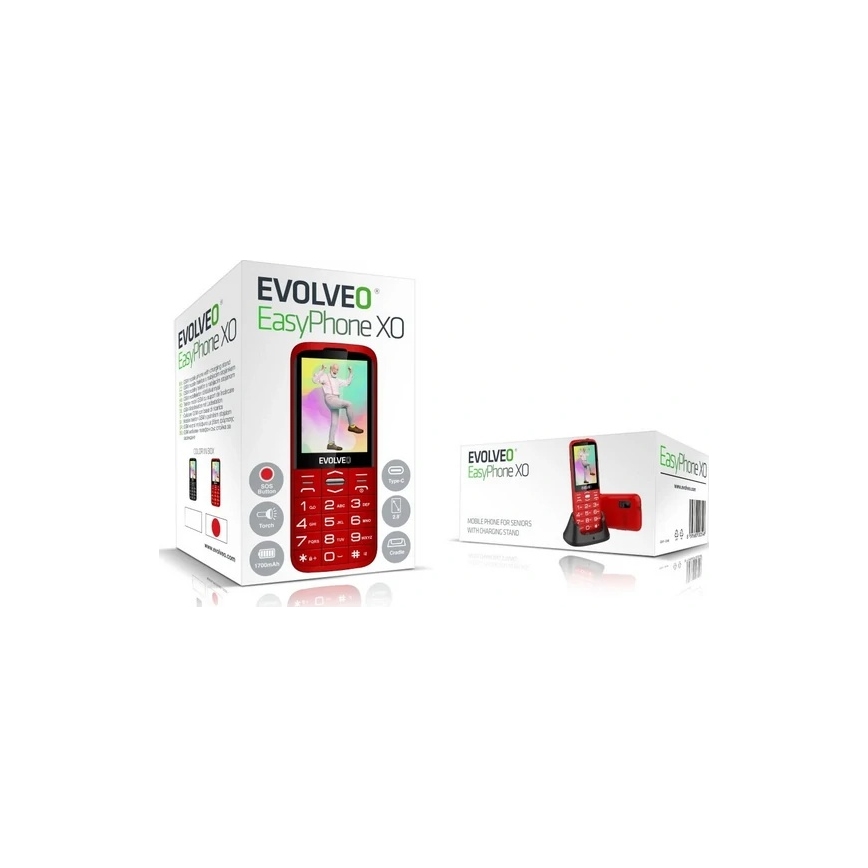 Evolveo - EasyPhone XO, teléfono móvil para personas mayores, rojo