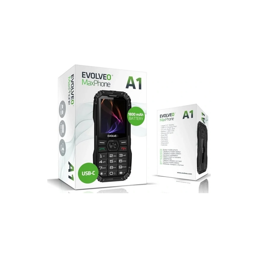 Evolveo - MaxPhone A1, teléfono con teclado físico Dual SIM, negro