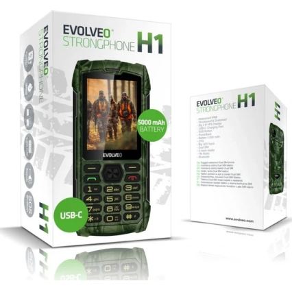 Evolveo - StrongPhone H1, teléfono Dual SIM impermeable con camuflaje de caza
