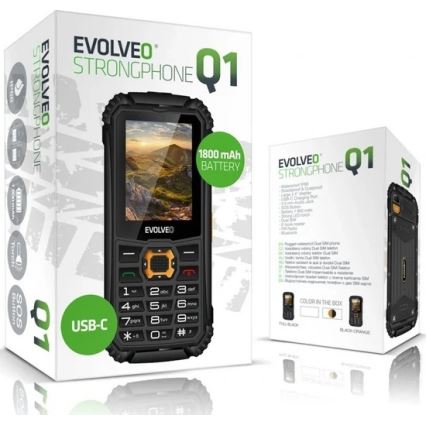 Evolveo-StrongPhone Q1, teléfono Dual SIM resistente al agua, negro y naranja