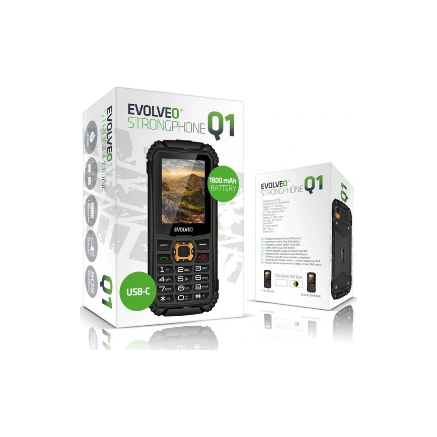 Evolveo-StrongPhone Q1, teléfono Dual SIM resistente al agua, negro y naranja