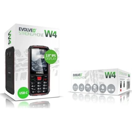 Evolveo - StrongPhone W4, teléfono Dual SIM impermeable, negro/rojo
