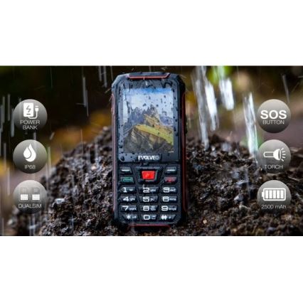 Evolveo - StrongPhone W4, teléfono Dual SIM impermeable, negro y rojo