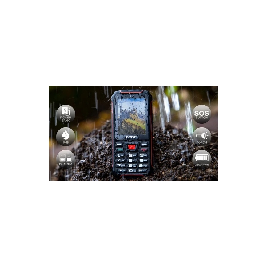 Evolveo - StrongPhone W4, teléfono Dual SIM impermeable, negro y rojo
