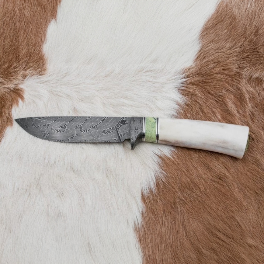 Exclusivo cuchillo Damasco 13 cm serpentinita/cornamenta de reno