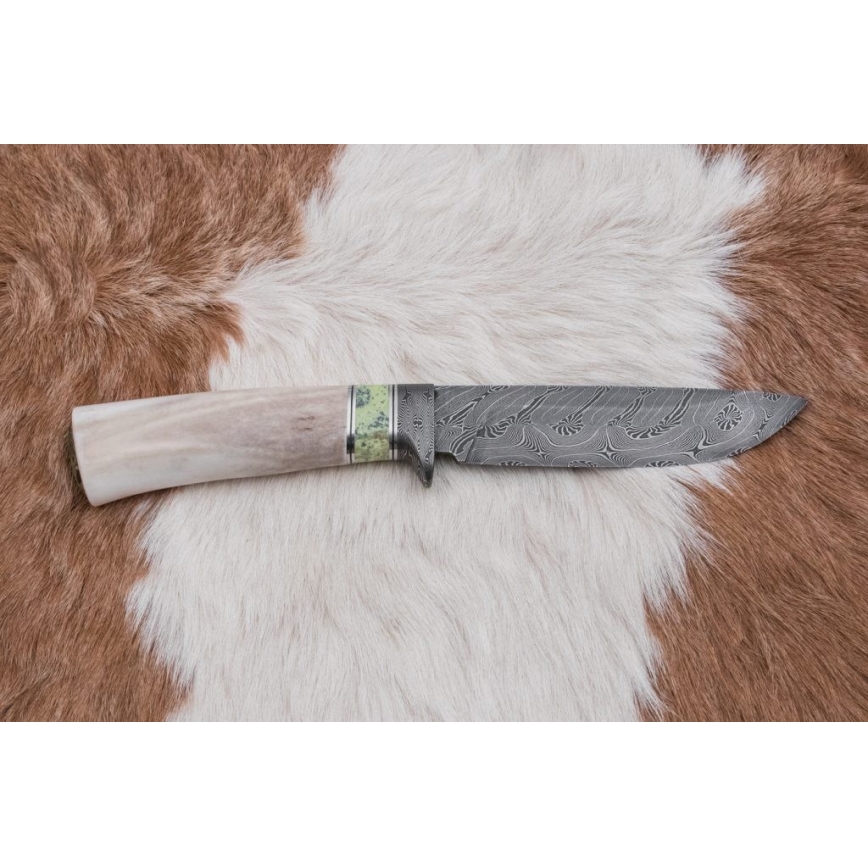 Exclusivo cuchillo Damasco 13 cm serpentinita/cornamenta de reno