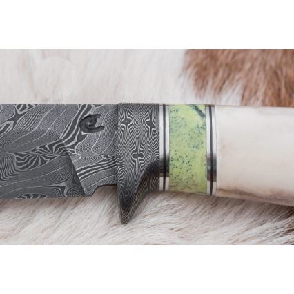 Exclusivo cuchillo Damasco 13 cm serpentinita/cornamenta de reno