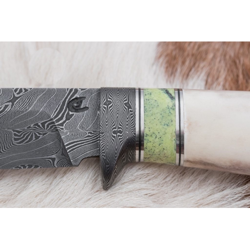 Exclusivo cuchillo Damasco 13 cm serpentinita/cornamenta de reno