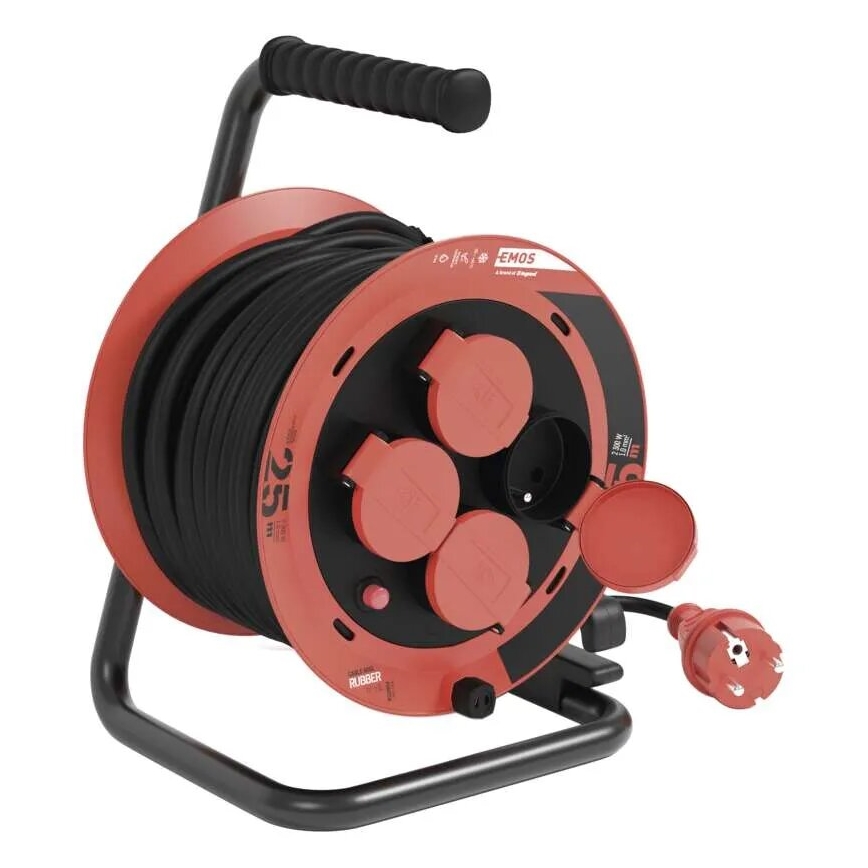 Extensión con carrete de cable con 4 enchufes 25m IP44 rojo