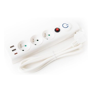 Extensión con interruptor 3Z Tipo E + 2xUSB-A + 1xUSB-C 1,5m