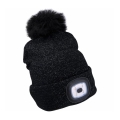 Extol - Gorra con linterna frontal, carga USB 300 mAh negro con pompón talla ÚNICA