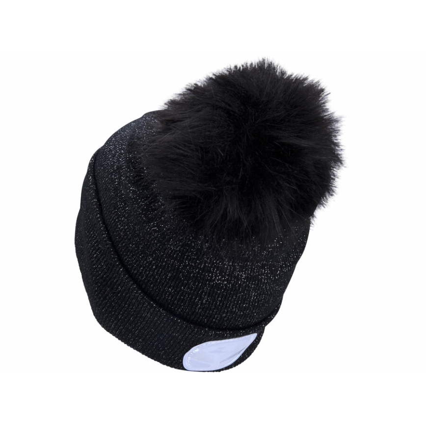 Extol - Gorra con linterna frontal, carga USB 300 mAh negro con pompón talla ÚNICA