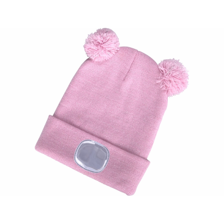 Extol - Gorra con linterna frontal y carga USB 250 mAh rosa con pompón talla infantil