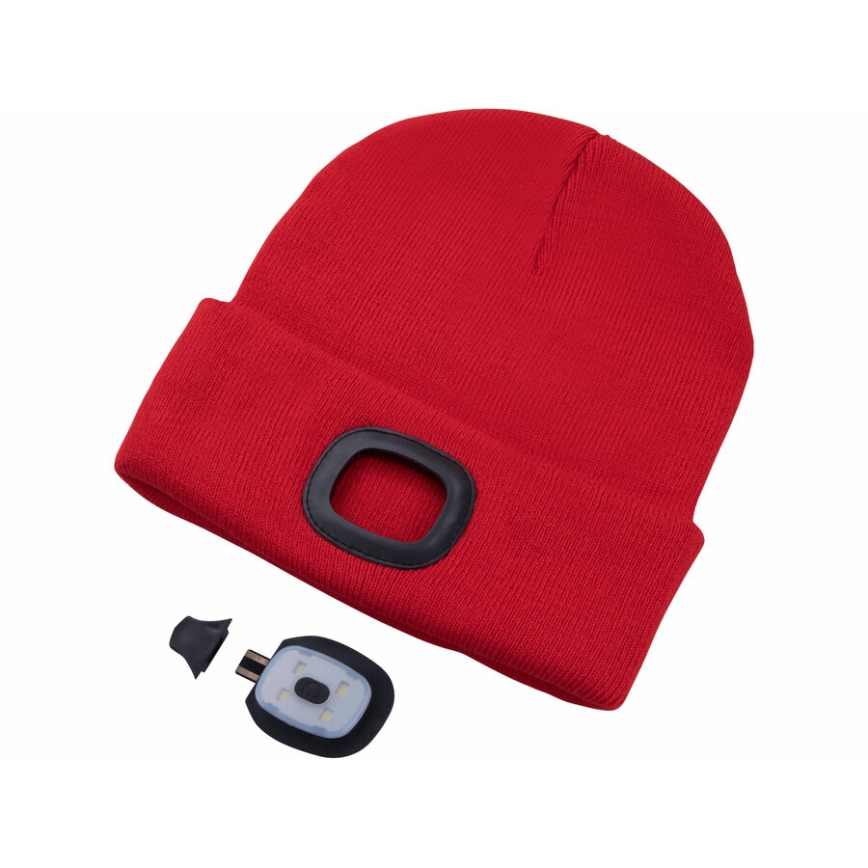 Extol - Gorra con luz frontal y carga USB 300 mAh, roja, talla única