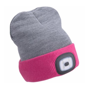 Extol - Gorro con linterna frontal recargable por USB, 300 mAh, gris/rosa, talla única