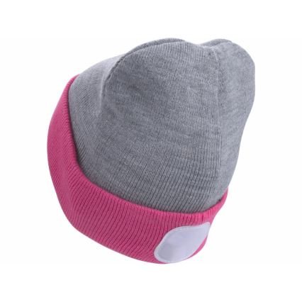 Extol - Gorro con linterna frontal recargable por USB, 300 mAh, gris/rosa, talla única