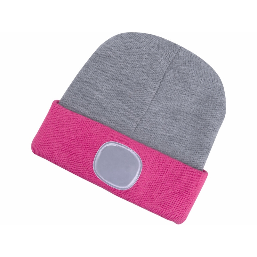 Extol - Gorro con linterna frontal recargable por USB, 300 mAh, gris/rosa, talla única