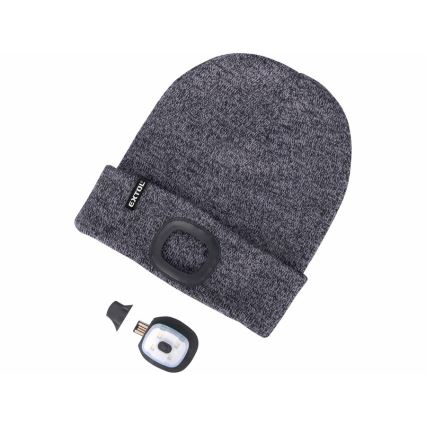 Extol - Gorro con linterna frontal recargable por USB 300 mAh, gris, talla única