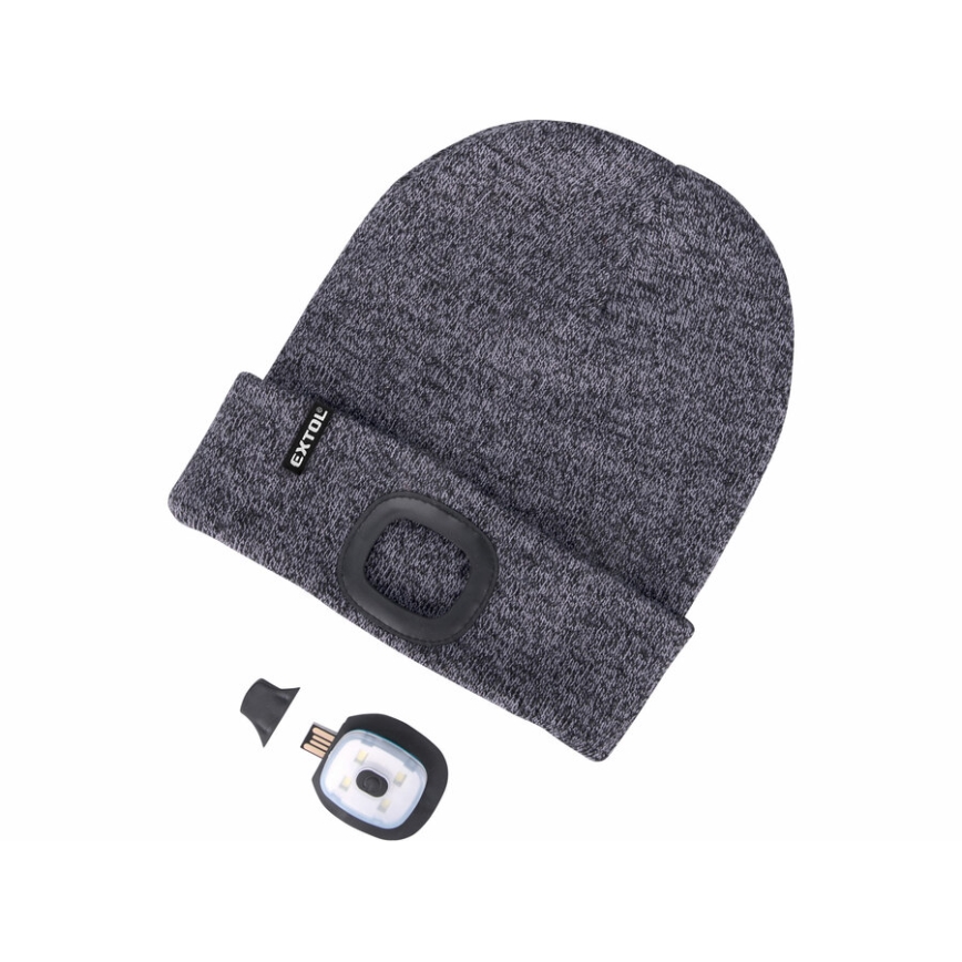 Extol - Gorro con linterna frontal recargable por USB 300 mAh, gris, talla única