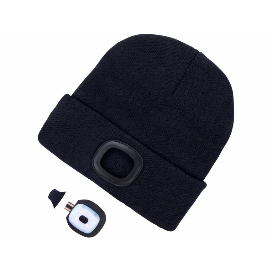 Extol - Gorro con linterna frontal recargable por USB 300 mAh, negro, talla única